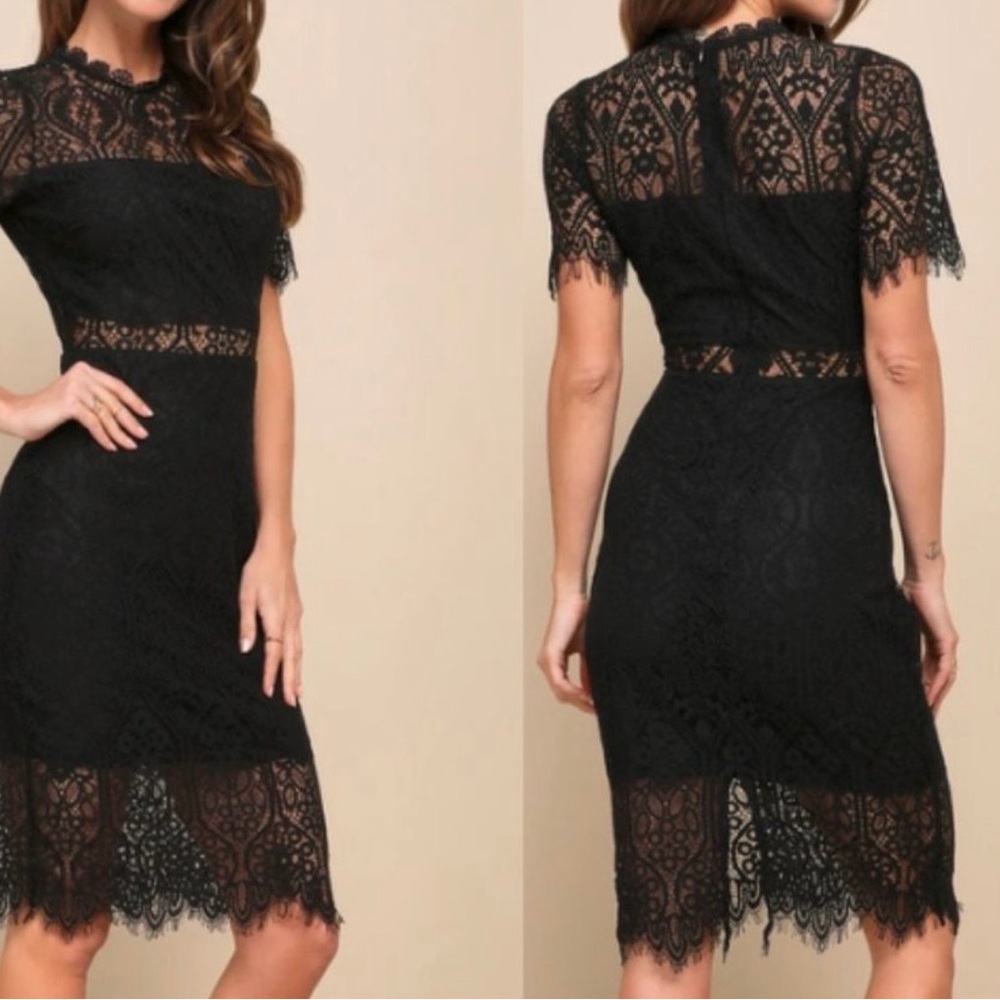 Francesca's Collections Black Lace Midi Dress